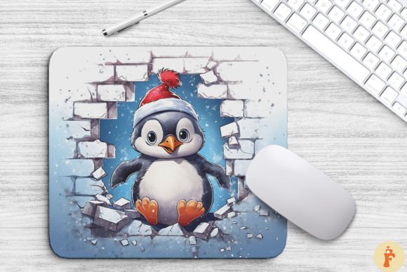 3D Xmas Penguin Peeps out Broken Wall Backgrounds Review