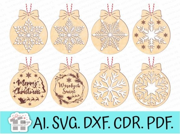 Baubles with a Snowflake Motif Laser SVG for Patterns