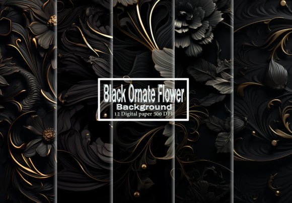 Black Ornate Flower Background for Editorial and Backgrounds