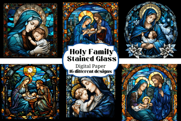 Holy Family Stained Glass Illustrations for Backgrounds