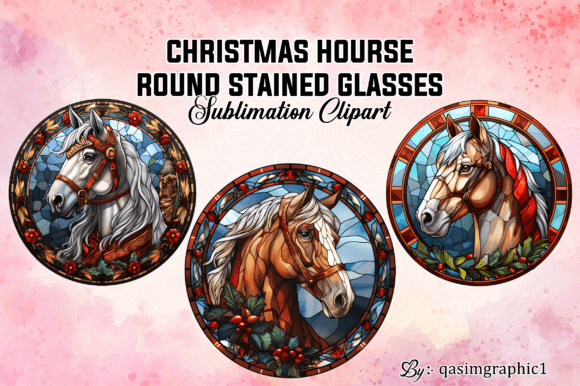 Horse Stained Glass Clipart, Round Image for Crafts