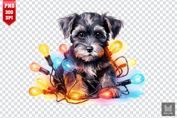 Miniature Schnauzer Puppy in Xmas Lights