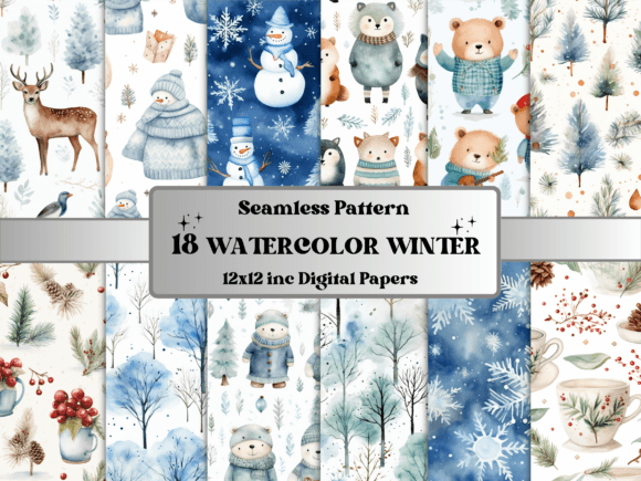 Watercolor Winter Digital Pattern Paper for Patterns