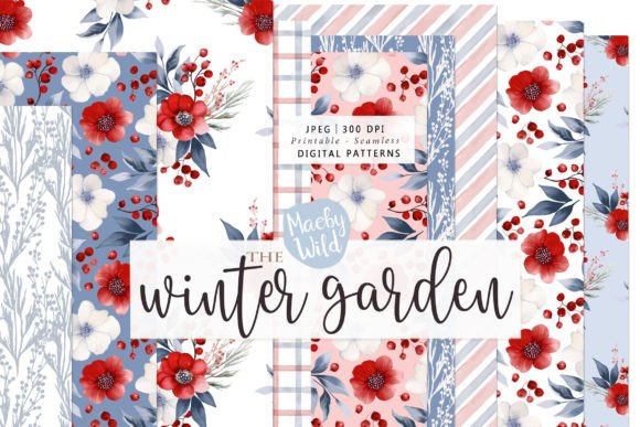 Watercolor Winter Garden Patterns for Editorial Publishing